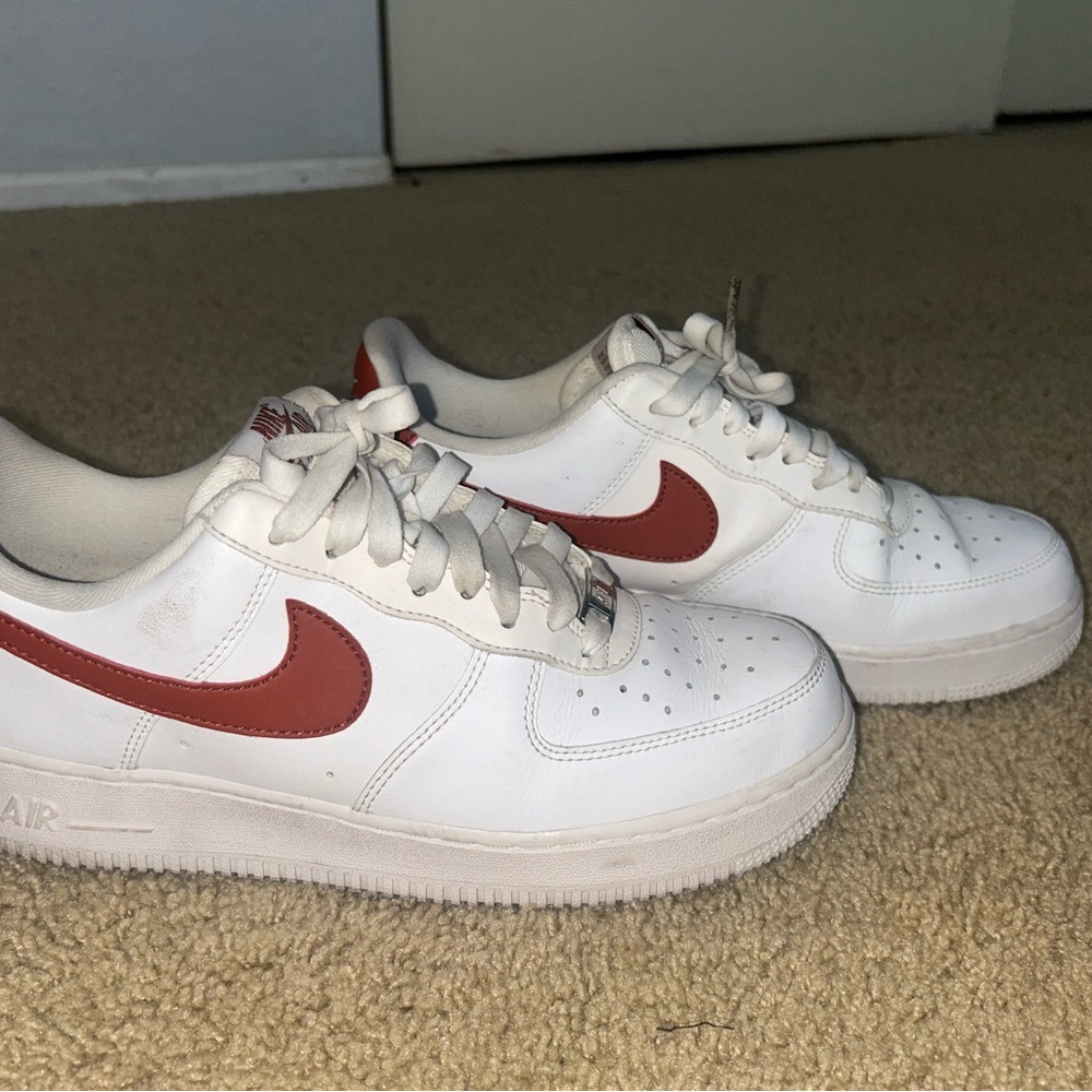 Nike Air Force 1 White and Red Sneakers